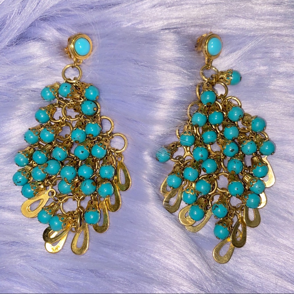 Vintage Gold Tiffany Blue Clip On Earrings